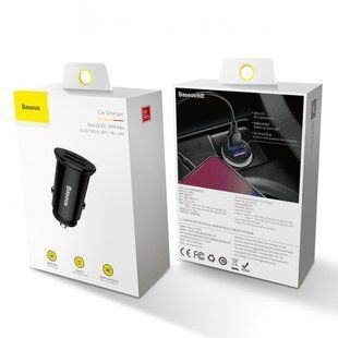 Автомобильная зарядка АЗУ Baseus Circular Plastic A+A 30W Dual QC3.0 Quick Car Charger Black (ccall-yd01), Черный