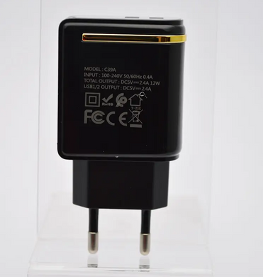 Зарядний пристрій для телефону мережевий (адаптер) Hoco C39A Enchanting with digital display Dual USB 2.4A Black