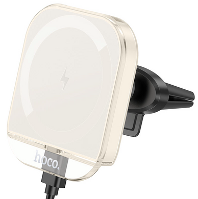 Автотримач Hoco HW17 магнітний в решітку з безпровідною зарядкою 15W MagSafe White