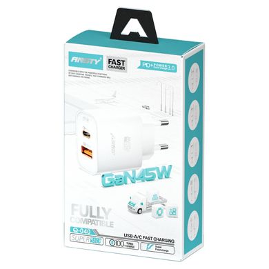 Мережевий зарядний пристрій ANSTY Q-040-PI with Type-C to Lightning cable 45W (1USB 20W + Type-C 25W) Білий