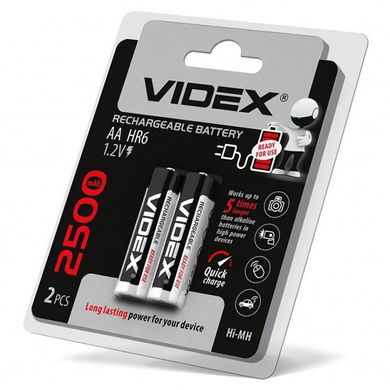 Акумуляторна батарейка Videx 1.2V AA 2500 mAh 1 штука