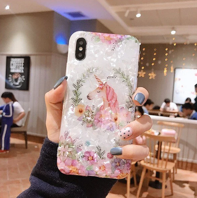 Чехол с рисунком (принтом) Blood of Jelly Cute case для iPhone X/iPhone Xs (unicorn with flowers)