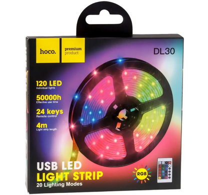 LED лента RGB самоклеящаяся с пультом HOCO DL30 USB 5V 4 метра