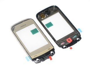 Сенсор (тачскрин) Nokia C2-03/C2-02/C2-06 золотистый с рамкой и динамиком Original 100% (p.n.0258761)