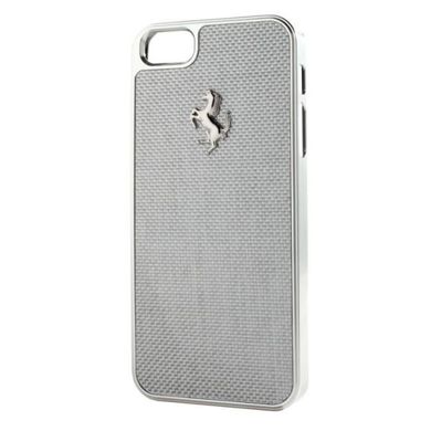Чехол накладка Ferrari Carbon cover case for iPhone 5/5S with silver frame, White [FECBSIHCP5WL]