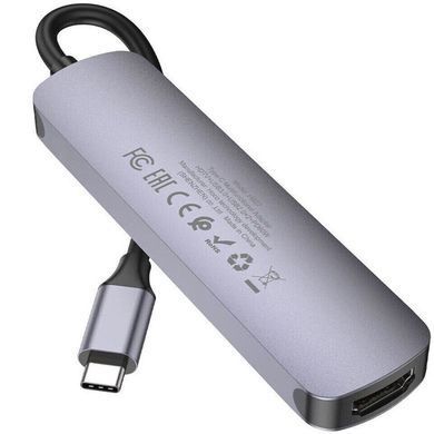HUB USB Hoco HB27 5in1 adapter (Type-C to HDMI+USB3.0+USB2.0+PD) Metal Grey