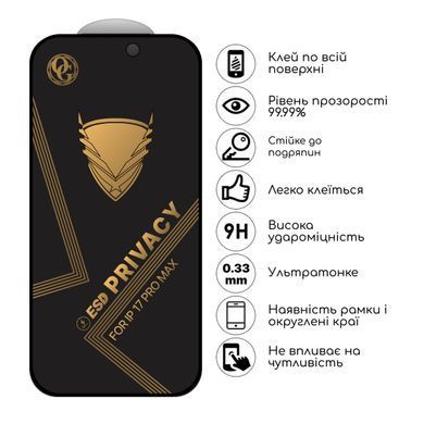 Защитное стекло OG Golden Armor антишпион для Apple iPhone 17 Pro Max Black