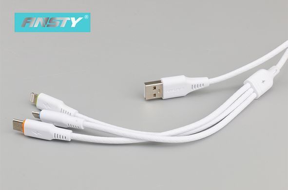 Кабель ANSTY Z-10 3-in-1 Cable 3A 1.2M Белый