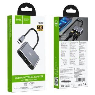Перехідник Hoco HB29 Easy-lead Type-C на HDMI/VGA Metal Gray/Сірий