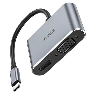 Перехідник Hoco HB29 Easy-lead Type-C на HDMI/VGA Metal Gray/Сірий