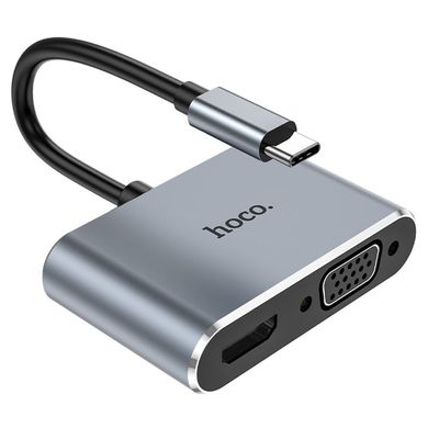 Перехідник Hoco HB29 Easy-lead Type-C на HDMI/VGA Metal Gray/Сірий