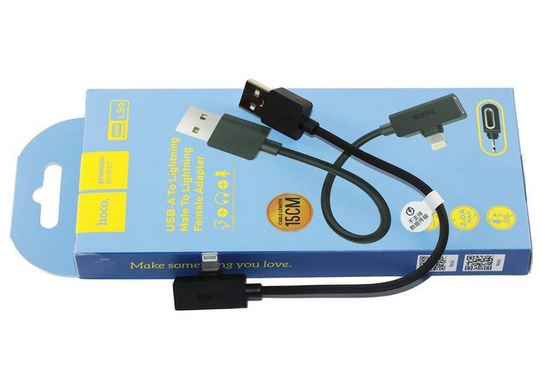 Кабель-перехідник HOCO USB to dual Lightning LS9 Briliant (0.15m) Black