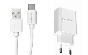 Сетевое зарядное устройство СЗУ Florence 1USB 2A + Type-C cable white (FL-1020-WT)