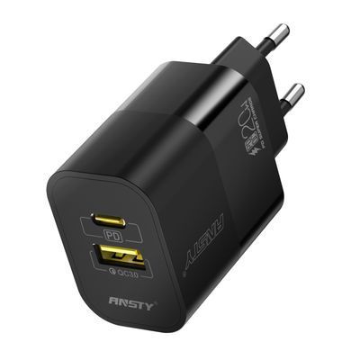 Сетевое зарядное устройство ANSTY AY-017 with Type-C to Type-C cable 20W PD + QC3.0 CE Черный