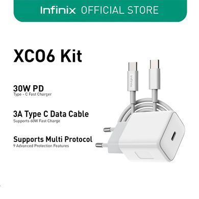 Сетевое зарядное устройство Infinix XC06 PD 30W White + кабель Type-C to Type-C White