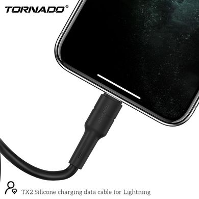 Кабель Tornado TX2 Lightning Silicon cable 3A 1M Black, Чорний