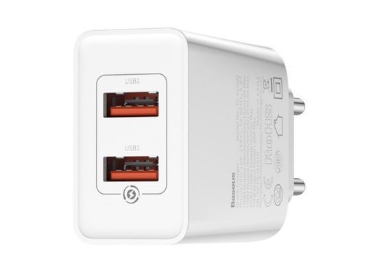 Адаптер (блок живлення) Baseus Speed Mini QC Dual U Quick Charger 18W White (CCFS-V02)