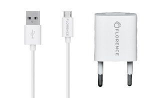 Сетевое зарядное устройство (СЗУ) Florence USB 1A + microUSB (FL-1000-WM) White