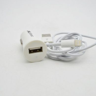 Автомобільна зарядка АЗП Florence USB (1.2 A) + Lightning кабель White