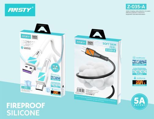 Кабель ANSTY Z-035-A Micro USB Silicone 5A 1M Черный