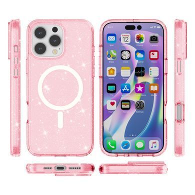 Прозрачный чехол накладка с блестками Sparkle MagFit с MagSafe для Apple iPhone 16 Pro Max Pink Glitter (Розовый)