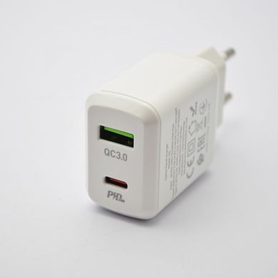 Зарядний пристрій для телефону мережевий з кабелем Hoco N5 Favor 1xUSB 1xType-C PD20W+QC3.0 White