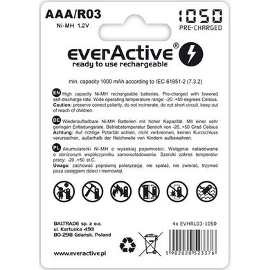 Аккумуляторная батарейка everActive 1000 mAh size AAA