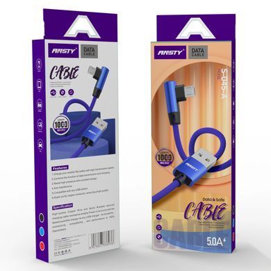 Кабель ANSTY S-045-A Micro USB кутовий Nylon 2.4A 1M Синій
