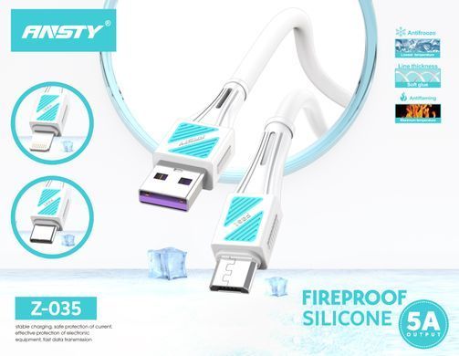 Кабель ANSTY Z-035-I Lightning Silicone 5A 1M Чорний