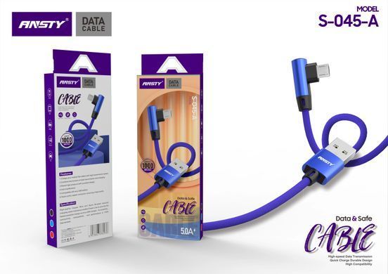 Кабель ANSTY S-045-A Micro USB кутовий Nylon 2.4A 1M Синій