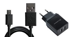 Сетевое зарядное устройство СЗУ Florence 2USB 2A + microUSB cable black (FL-1021-KM)