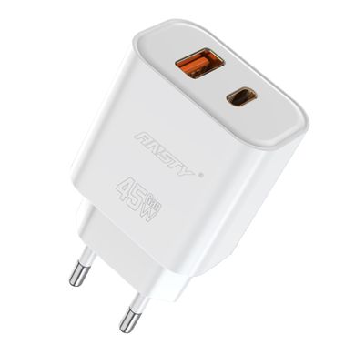 Мережевий зарядний пристрій ANSTY Q-040-A with Micro USB cable 45W (1USB 20W + Type-C 25W) Білий