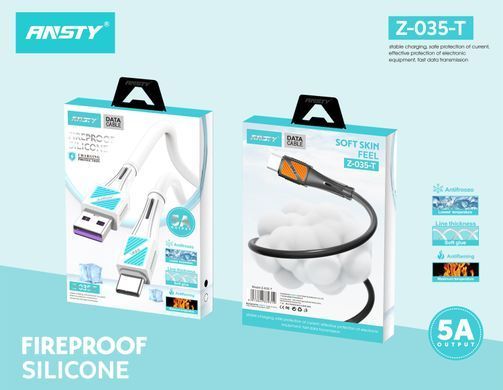 Кабель ANSTY Z-035-T Type-C Silicone 5A 1M Белый