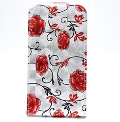 Чехол универсальный с цветами для телефона CMA Flip Cover Big Flowers 4.5" дюймов (L) Silver-Red