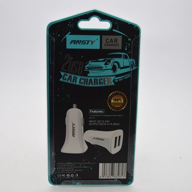Автомобильная зарядка ANSTY CAR-010 (2 USB 2.4A) White