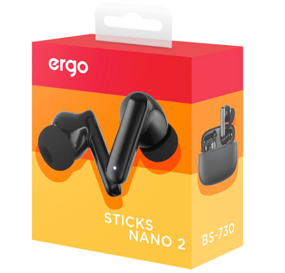 Беспроводные наушники TWS (Bluetooth) Ergo BS-730 Sticks Nano 2 Black