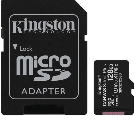 Карта пам'яті KINGSTON microSDHC (UHS-1) Canvas Select 128GB Class 10 + adapter (R80MB/s)