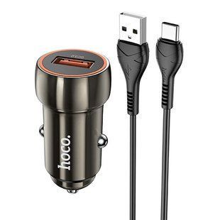 Автомобильное зарядное устройство Hoco Z46 Blue Whale USB-A 18W QC3 з кабелем USB to Type-C Metal Grey