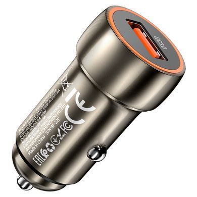 Автомобільний зарядний пристрій Hoco Z46 Blue Whale USB-A 18W QC3 з кабелем USB to Type-C Metal Grey