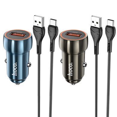 Автомобільний зарядний пристрій Hoco Z46 Blue Whale USB-A 18W QC3 з кабелем USB to Type-C Metal Grey