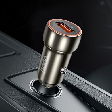 Автомобільний зарядний пристрій Hoco Z46 Blue Whale USB-A 18W QC3 з кабелем USB to Type-C Metal Grey