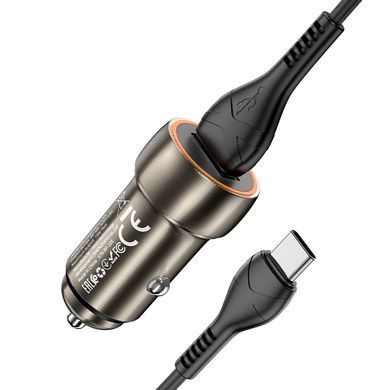 Автомобільний зарядний пристрій Hoco Z46 Blue Whale USB-A 18W QC3 з кабелем USB to Type-C Metal Grey