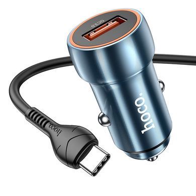 Автомобільний зарядний пристрій Hoco Z46 Blue Whale USB-A 18W QC3 з кабелем USB to Type-C Metal Grey