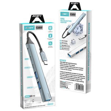 USB HUB ANSTY UA-04 (3 USB/2 Type-C) to Type-C Grey