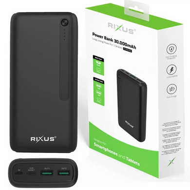 Внешний аккумулятор PowerBank Rixus RXPB38B 22.5W 30000mAh Black