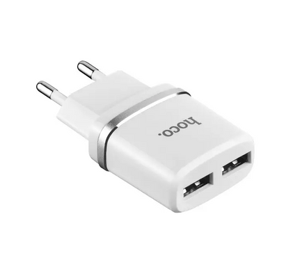 Зарядний пристрій для телефону мережевий (адаптер) Hoco C12 Smart Dual USB 2.4A White