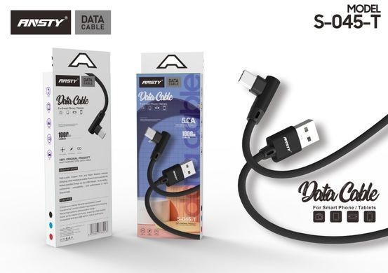 Кабель ANSTY S-045-I Type-C кутовий Nylon 2.4A 1M Чорний