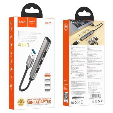 HUB USB Hoco HB26 4in1 adapter (USB-A to 1USB3.0+3USB2.0) Metal Grey