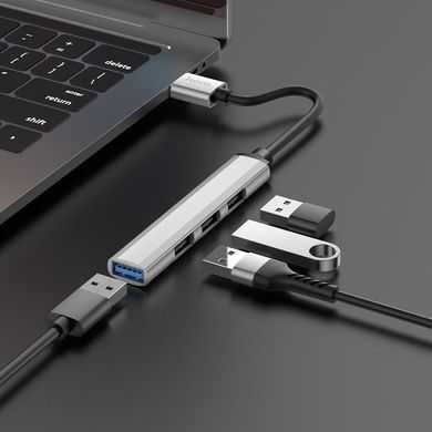 HUB USB Hoco HB26 4in1 adapter (USB-A to 1USB3.0+3USB2.0) Metal Grey