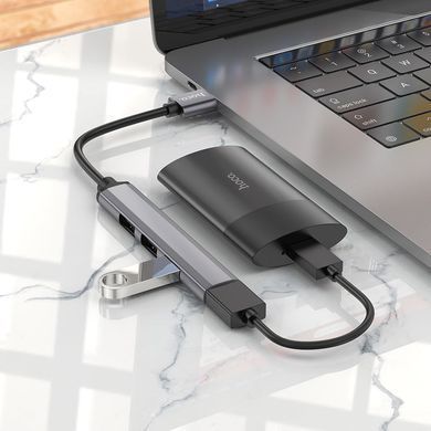 HUB USB Hoco HB26 4in1 adapter (USB-A to 1USB3.0+3USB2.0) Metal Grey